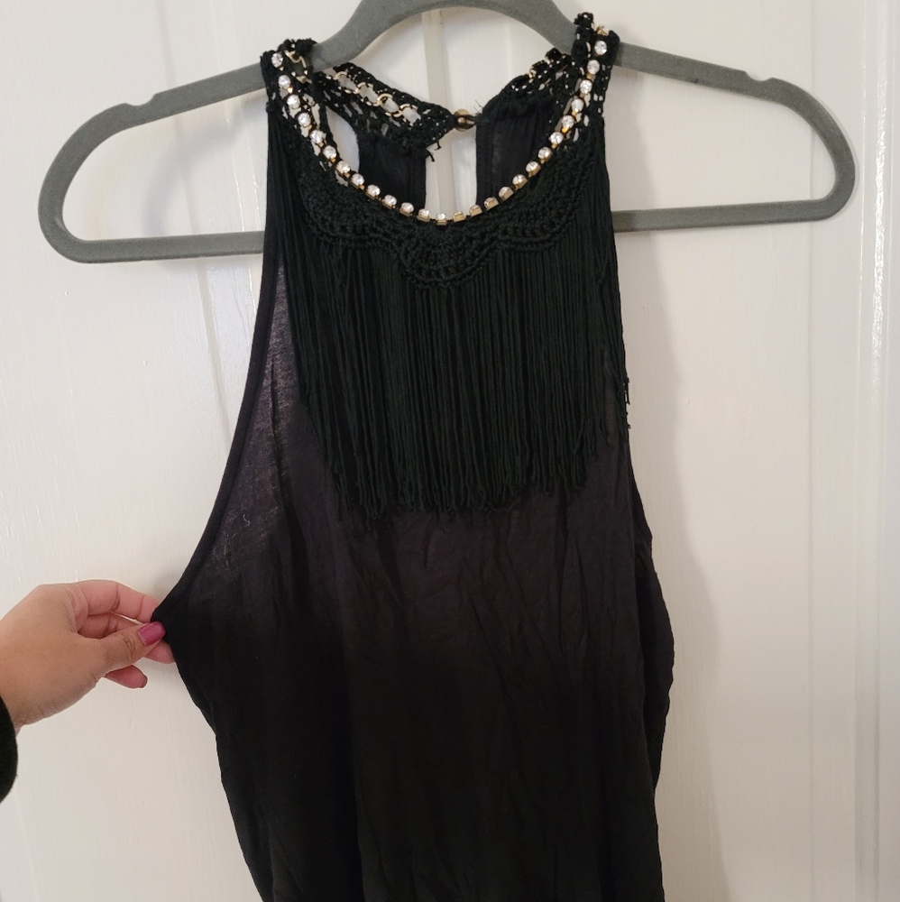 Black fringe detail tank